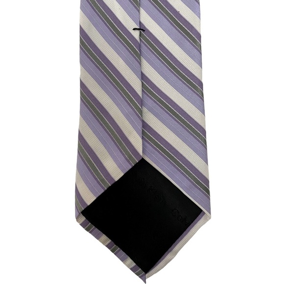 Calvin Klein Multi Color Men 100% Silk Stripes Tie. Light Purple White Green - Picture 3 of 7